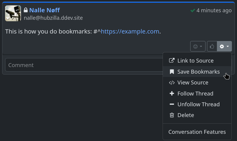 A post with a bookmark, showing the dropdown menu. A post with a bookmark, showing the dropdown menu.